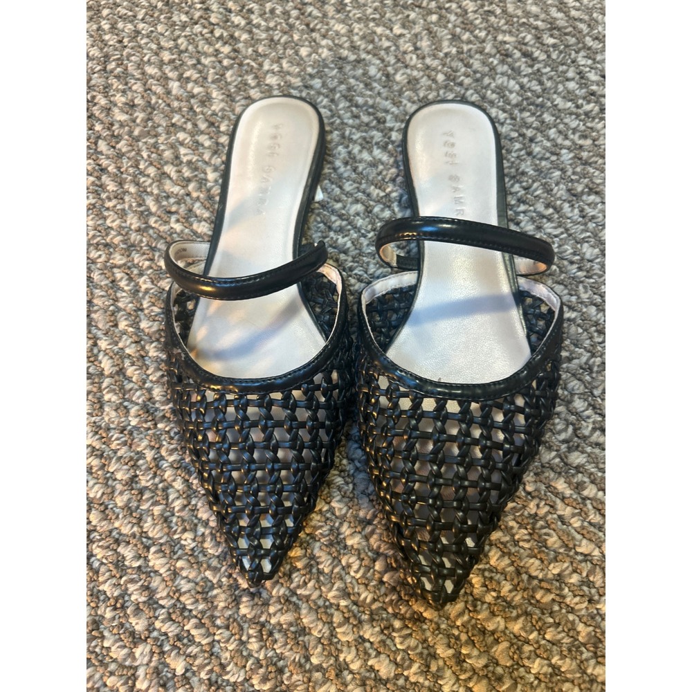 Yosi Samra Black Woven Leather Pointed Toe Justine Mules Flat Shoes 9